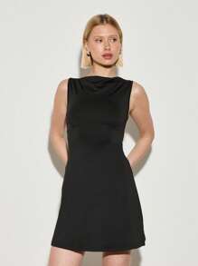 AiiRZ Mouwloze mini-jurk Klassiek Bodycon Drape Neck Feest Club Avondje uit Cocktailavond Getailleerd Boven de knie Zomer Lente Vormgevend Elegant