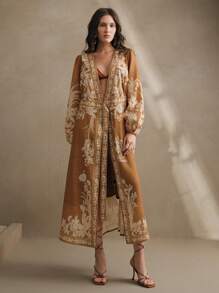 Anewsta Retro Lantern Sleeve Printed Dress, Bohemian Style, Spring Outfits For Women - Multicolor - View 7