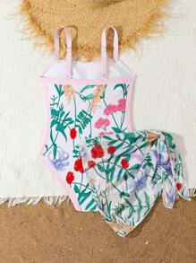 1pc Tween Girls' One-Piece Swimsuit With Ruffle Trim, Printed Design, No Lining - Multicolor - View 2