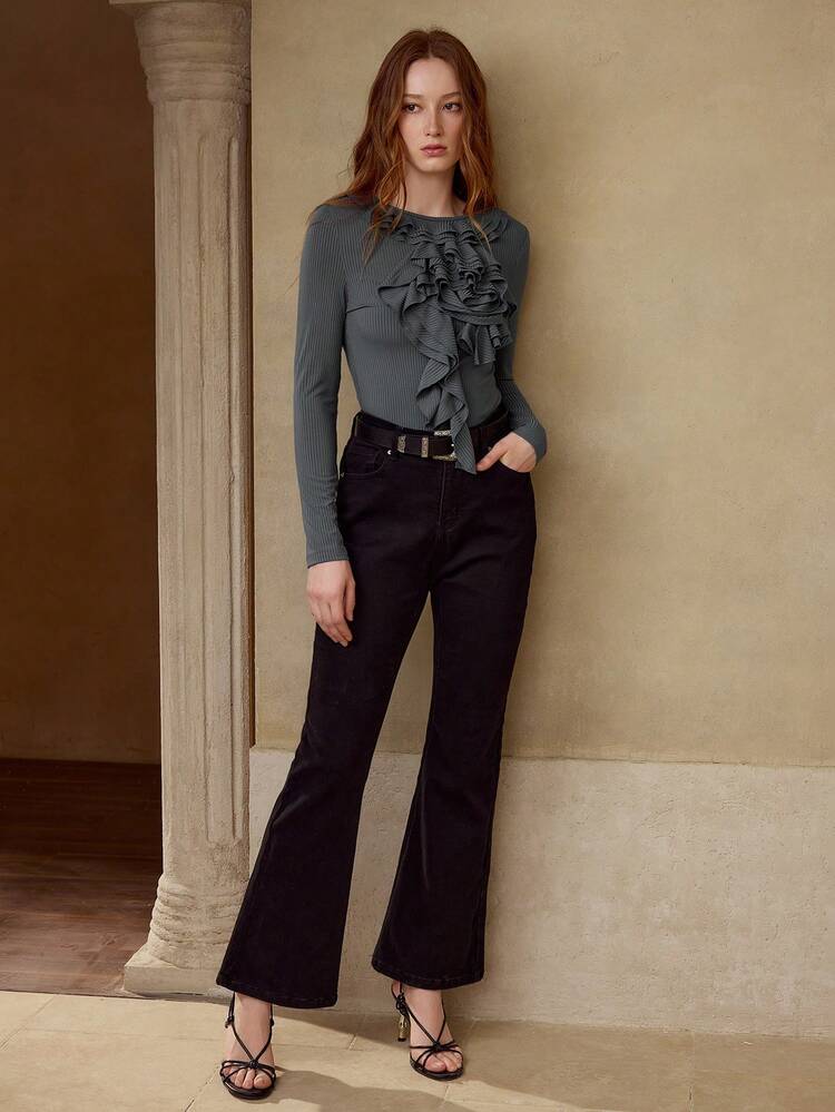 RUFFLE DETAIL SLIM T-SHIRT