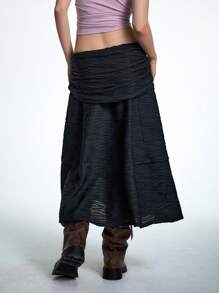 SHEIN EZwear Váy dài màu đen xếp ly họa tiết cổ điển mùa xuân và mùa hè dành cho nữ, gợi cảm khi đi câu lạc bộ và đi dự tiệc - màu đen - Xem 2