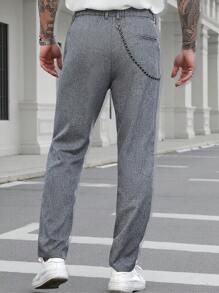 Manfinity Homme 男式褶皱口袋休闲办公长裤 - 淺灰色 - 查看 2