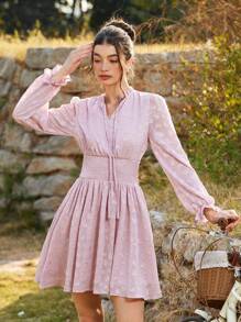 GENKIRA Váy chiffon cắt xẻ họa tiết hoa, có lót, Xuân/Hè - Hồng - Xem 4