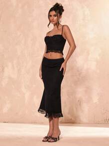 SHEIN BAE Damen 2-teiliges Set aus Tank Top & A-Linien Rock Outfit, minimalistisch modische lässige Streetwear - Schwarz - Übersicht 5