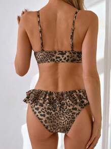 Bonvoyette Springbreak Women's Leopard Print Halter Ruffled Bikini Set, Sexy Beachwear Summer Outfits For Festival & Boho - Multicolor - View 5