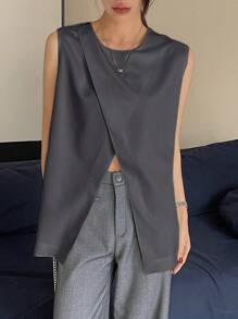 DAZY Top casual de mujer para negocios, simple y de moda para uso diario - Gris Oscuro - Ver 3