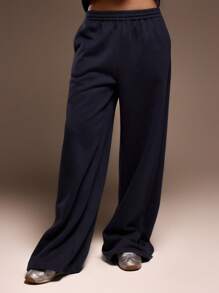 MUSERA Mid Rise Roll Waistband Wide Leg Jogger Cute Vacation For  Chic Elegant - Blue - View 2