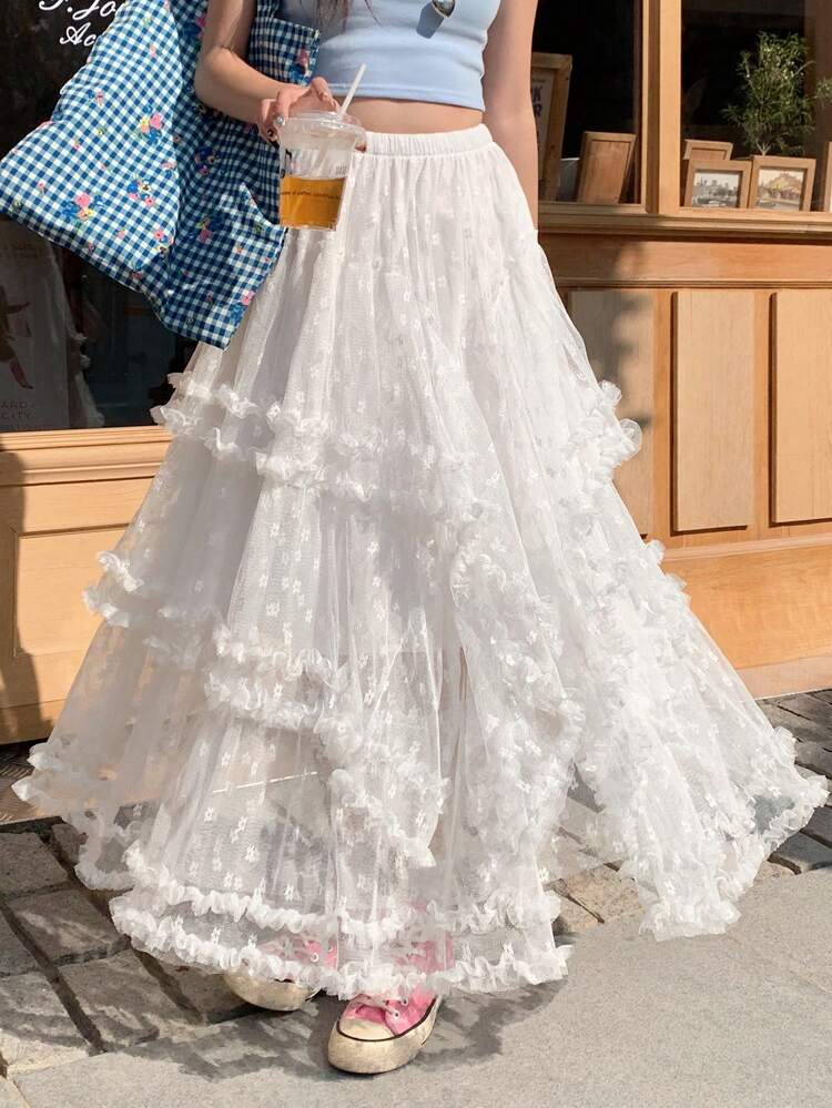 Women's Simple Fashion Casual Net Mesh A-Line Skirt For Daily Wear