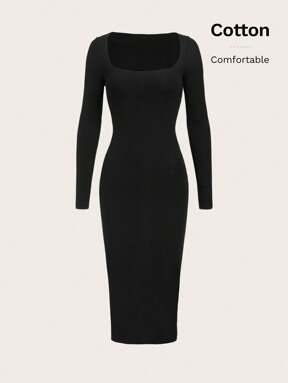 SHEIN BASICS Vierkante hals Kokerjurk