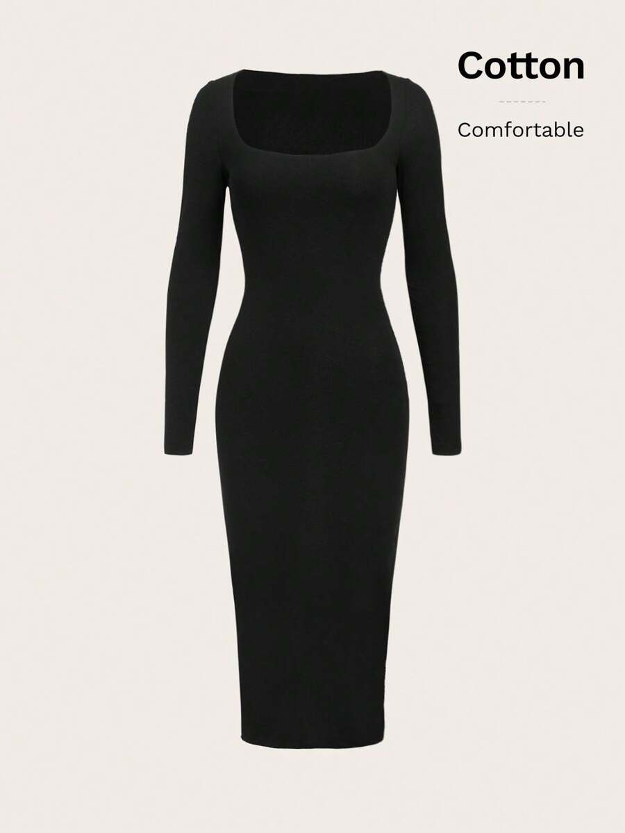 SHEIN BASICS Square Neck Bodycon Dress