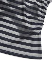 INAWLY Áo thun dài tay in hình đầu lâu sọc phong cách Y2K dành cho nữ - Xám - Xem 5