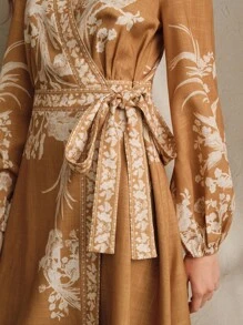 Anewsta Retro Lantern Sleeve Printed Dress, Bohemian Style, Spring Outfits For Women - Multicolor - View 2