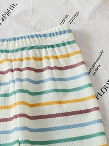 Baby Girl Ribbed Fabric Ribbed Print Pants - Apricot - View 5