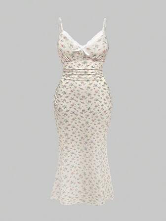 Kawaii Plus Size Women's Ditsy Floral Romantic Mermaid Dress