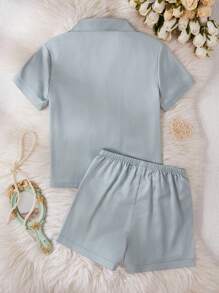 2 件套女孩舒适优雅绿色连衣裙和短裤家居服 - 綠色 - 查看 2
