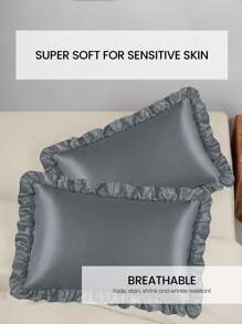 1pc Satin Pillowcase With Lace, Silk Pillow Case For Hair And Skin, Luxurious And Silky Smooth, Ultra Soft And Breathable, No Filler, Machine Washable, Oeko-Tex Certified, Dark Grey - Dark Grey - View 4