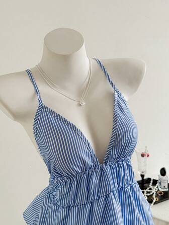 Elamini Top halter sin espalda casual a rayas, verano