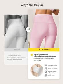 GLOWMODE 24" FeatherFit™ Renew Leggings With Built-In Underwear Valentine's Day Low Impact Yoga Daily Fall Winter - Bubblegum Pink - View 2