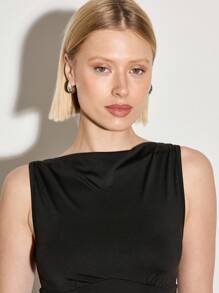 AiiRZ Mouwloze mini-jurk Klassiek Bodycon Drape Neck Feest Club Avondje uit Cocktailavond Getailleerd Boven de knie Zomer Lente Vormgevend Elegant