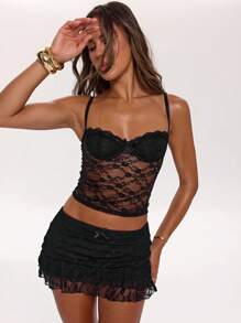 SHEIN BAE Lace Strap Sexy Camisole Crop Top For Women, Suitable For Music Festival Party, Street Style, Daily Wear, Suitable For Baddie/Bombshell Style,Halloween