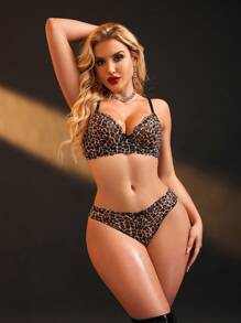 SHEIN 1 Set Women's Leopard Print Sexy Comfortable Fashion Lingerie - Brown - View 3
