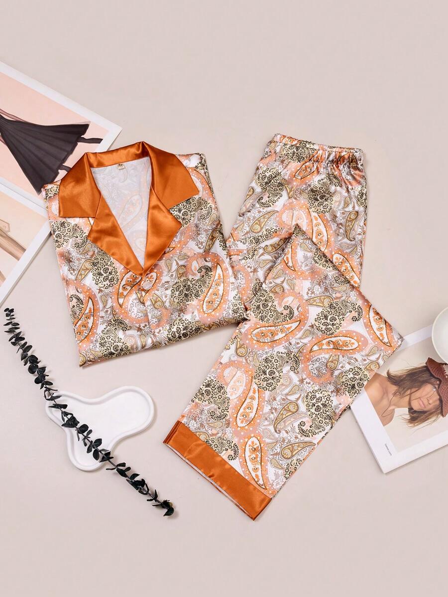 Manfinity ChillVibe 男士佩斯利印花短袖睡衣套装 - 彩色 - 查看 1