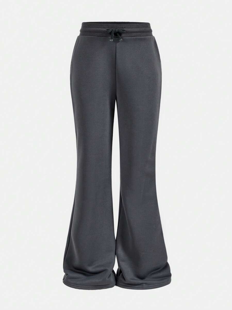 SHEIN Tween Girl Casual Minimalist Comfortable Soft Grey Knitted Split Design Leggings - Grey - View 1