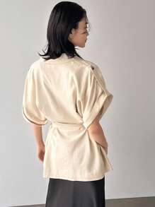 FRIFUL 女士短袖风衣，办公室休闲上衣亚麻背心女式外套