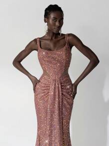 Elitara 优雅迷人的弹力亮片褶饰美人鱼裙，婚礼宾客礼服，适合婚礼、派对、节日、舞会、正式场合、派对礼服、晚礼服