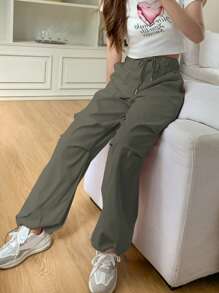 DAZY Pantalones con bolsillos en diagonal y cordón ajustable en la cintura