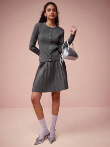 Enchnt Cárdigan casual de un solo abotonadura de color liso y manga larga para mujer, apto para otoño/invierno
