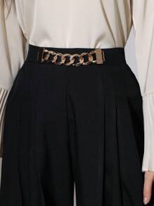 Modelyn Pantalones anchos y elegantes con decoración de cadena en la cintura para mujer