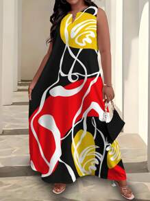 Maweii 大码夏季随机花卉印花中长连衣裙、度假、春装、夏季女装、长裙 - 彩色 - 查看 5