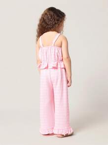 SUMWON Ruffle Hem Wide Leg Summer Beach Pants Girls' Casual Vacation Lounge Resort Wear Breathable Seersucker Fabric Holiday Fashion Bottoms