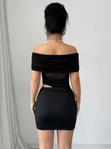 INAWLY 女式黑色网眼拼布修身性感派对迷你连衣裙