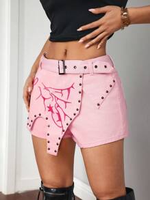 SHEIN ICON Women's Asymmetric Hem Heart Embroidery Skort, Fashion