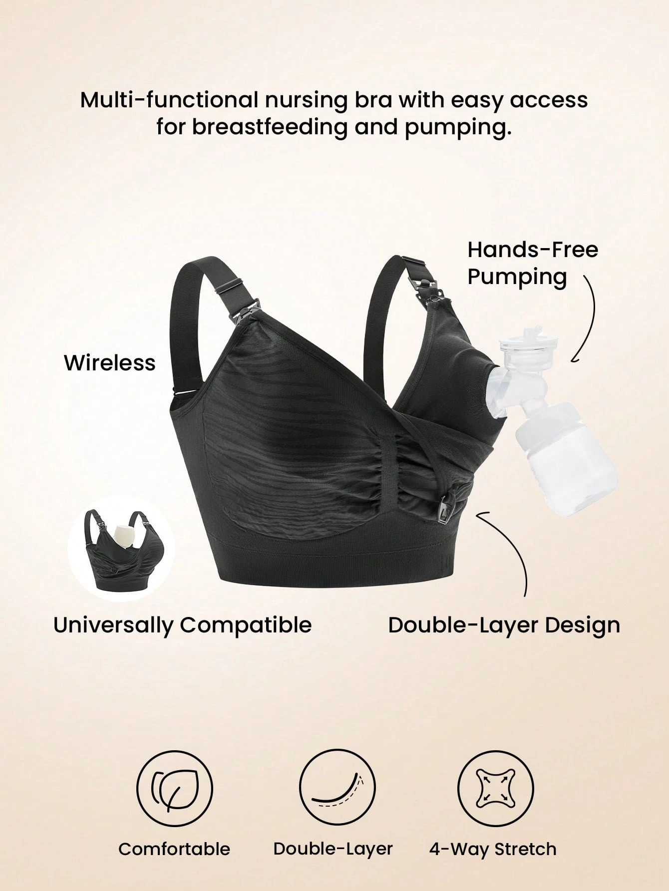 Große Größen Nahtloser 4-in-1 Pumpbh Handsfree Gemütlicher Komfort Pumpbh & Stillbh Unterstützender Brustpumpbh Umstandsmode