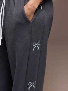 MUSERA Mid Rise Drawstring Waist Bow Print Side Detail Wide Leg Jogger Spring Summer Cute Vacation Spring Cute Sexy  New Years Party - Blue - View 5