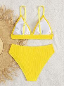Ensemble de bikini à couleur unie texturé pour jeunes filles - Jaune citron - Voir 2