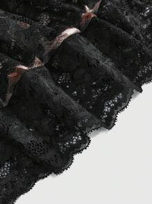 ROMWE Grunge Punk Plus Size Y2K Wild Gothic Punk Leopard Lace Triangle Bra, Thong, Ruffled Mini Skirt 3pcs Sexy Lingerie Set - Multicolor - View 7