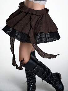 Coolane Women's Spring And Summer For Club Sexy And Concert Going Out Vintage Lace And Textured Fabric Ruffle Skirt - Multicolor - View 3