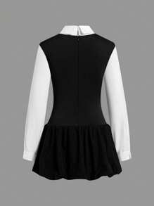 SHEIN EZwear Women's Patchwork Shirt Style Ruched Midi Dress