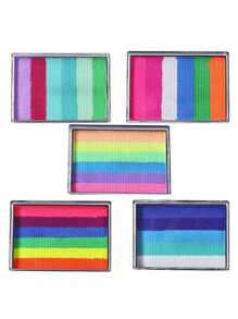 1 pieza Paleta de acuarela de 6 colores arco iris, kit de arte facial lavable para volver a la escuela - Multicolor - Ver 2