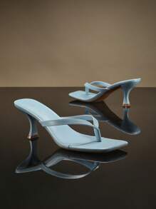 SHUZIA 女士简约漆皮 PU 人字跟凉鞋