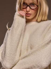 MUSERA Áo len dệt kim mềm mại, dáng rộng, cổ tròn, nhẹ, thích hợp cho mùa xuân, ngày Valentine, phong cách thanh lịch. - Màu vàng - Xem 4