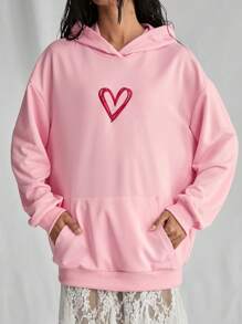 SHEIN Unity 1pc Bohemian Style Women Pink Sweatshirt With 3D Heart Embroidery, Cute & Loose Fit, Autumn/Winter Pullover Fall - Pink - View 5