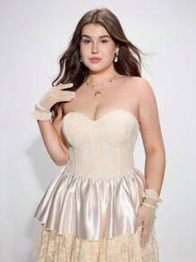 SHEIN MOD Váy ren thêu ren hở ngực cỡ lớn - Màu be - Xem 6