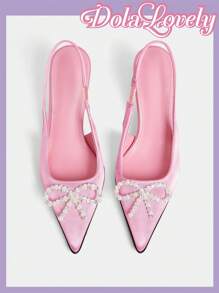 Dola Lovely Beaded Women's Black High Heel Pointed Toe Pumps Spring Break Easter - Pink - View 4