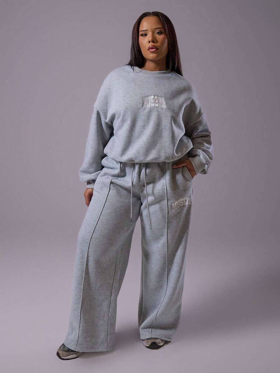 MUSERA 加大码刺绣运动裤，机场基本款街头休闲装，女士简约日常风格，休闲舒适，秋冬秋季