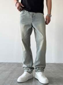 Manfinity Hypemode Men's Casual Distressed Tapered Denim Jeans - Blue - View 7